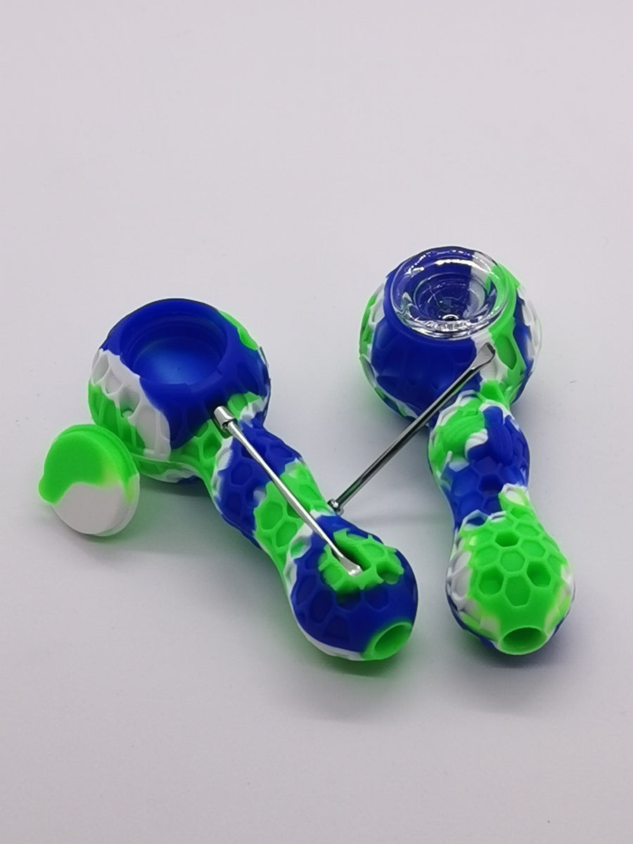Silicone Honeycomb Tobacco Smoking Pipe Handmade Hand Pipe With Holder Box Tools Blue Purple