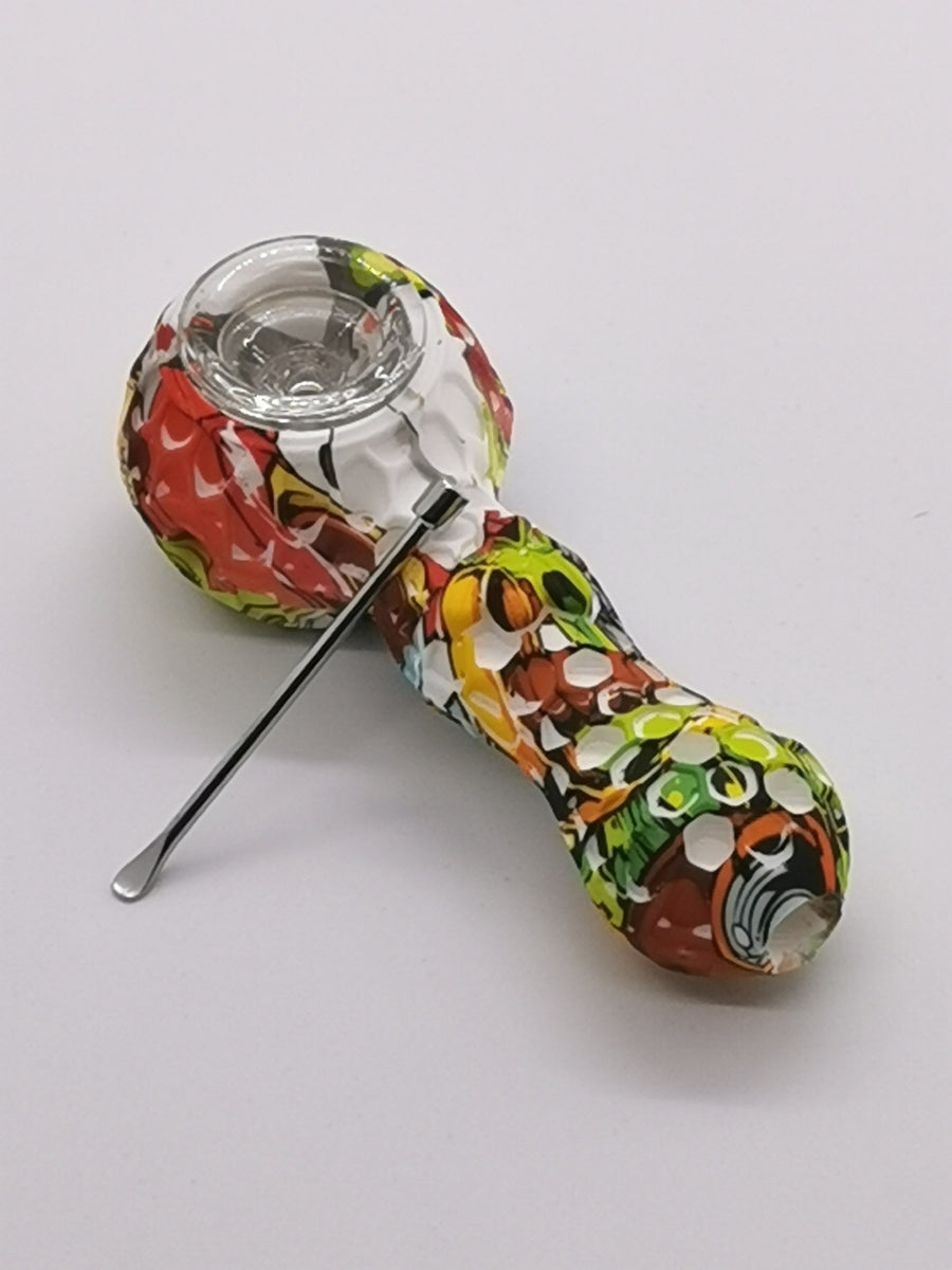 Honeycomb Silicone and Glass pipe with Storage and Dab tool