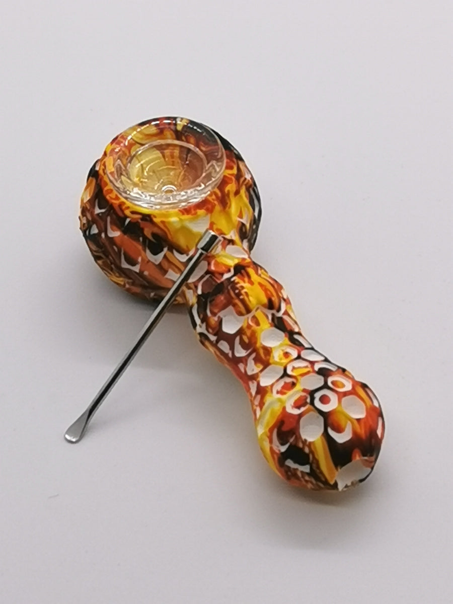 Honeycomb Silicone and Glass pipe with Storage and Dab tool